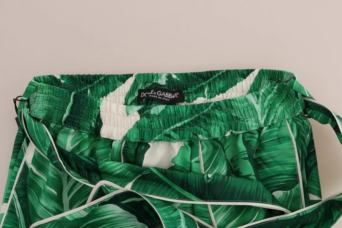 Green Banana Leaf Silk Mini Shorts