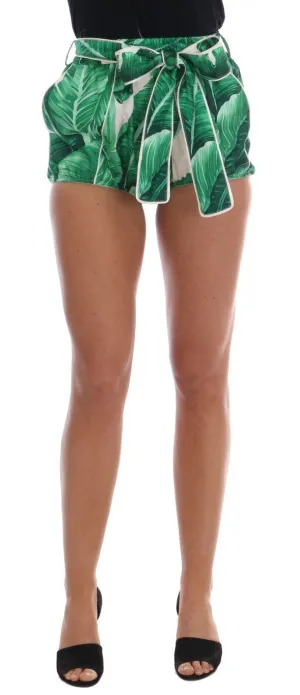 Green Banana Leaf Silk Mini Shorts