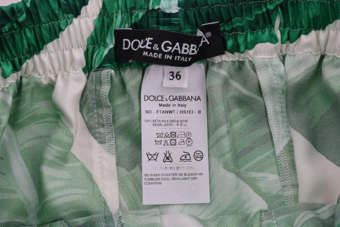 Green Banana Leaf Silk Mini Shorts