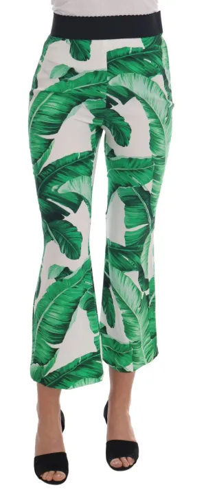 Green Banana Leaf Stretch Flare Pants