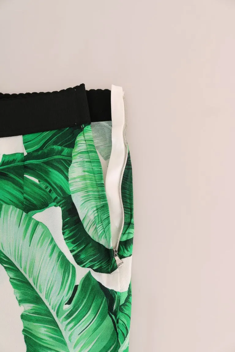Green Banana Leaf Stretch Flare Pants