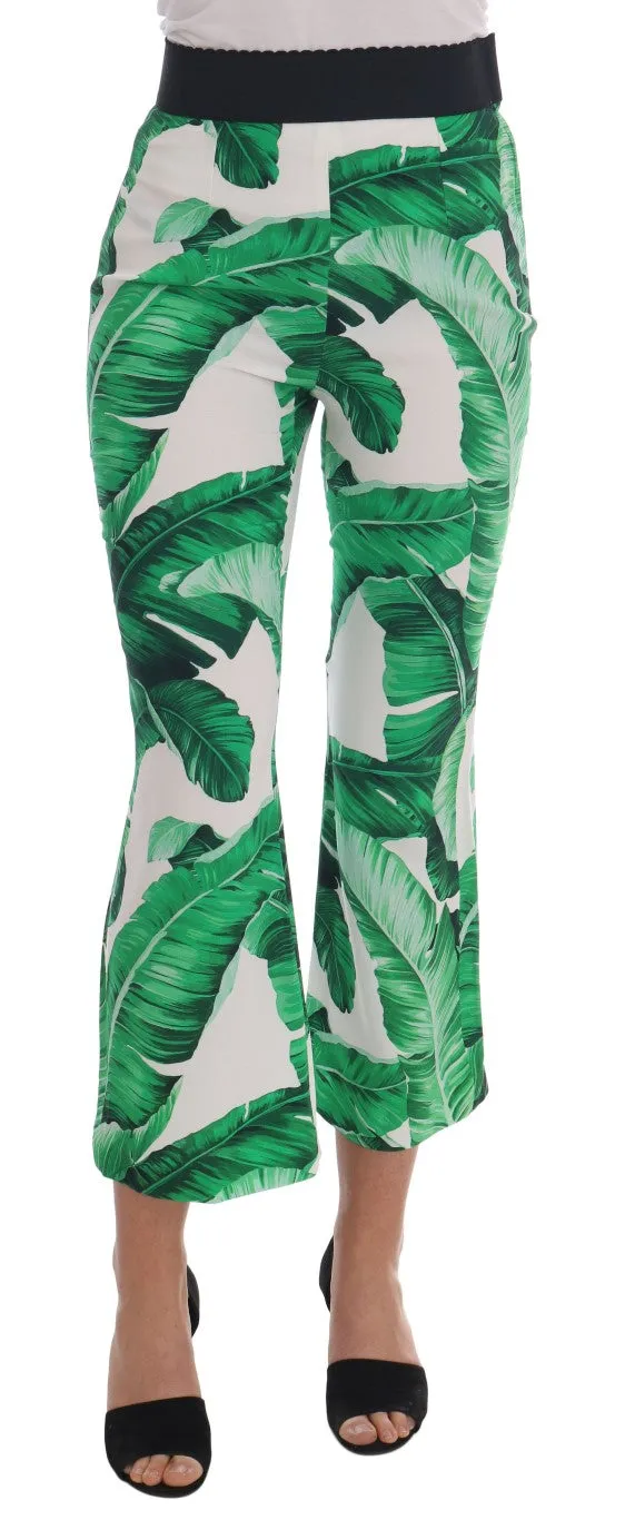 Green Banana Leaf Stretch Flare Pants