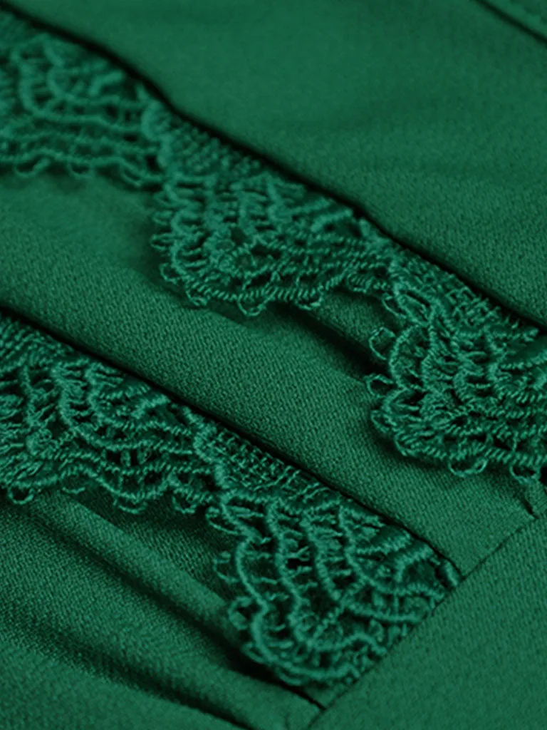 Green Bow Collar Long Sleeve Lace 1950S Vintage Maxi Dress