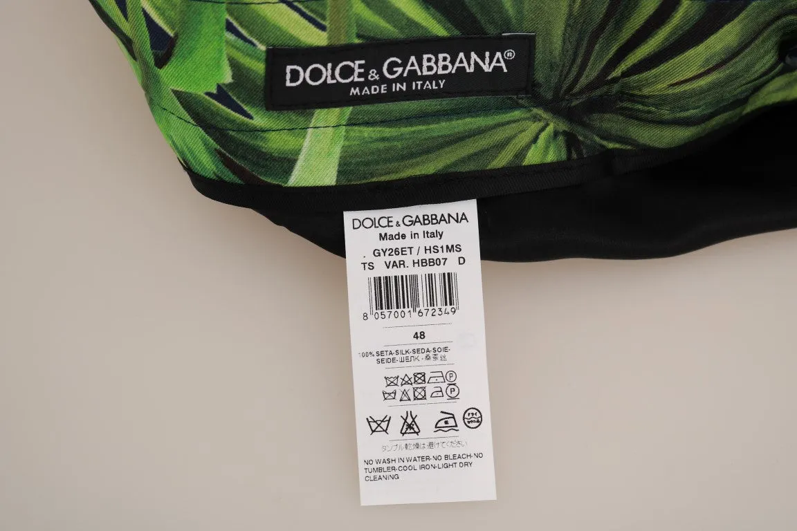 Green Leaves Print Silk Shorts