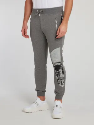 Grey Studded Skull Jogging Trousers