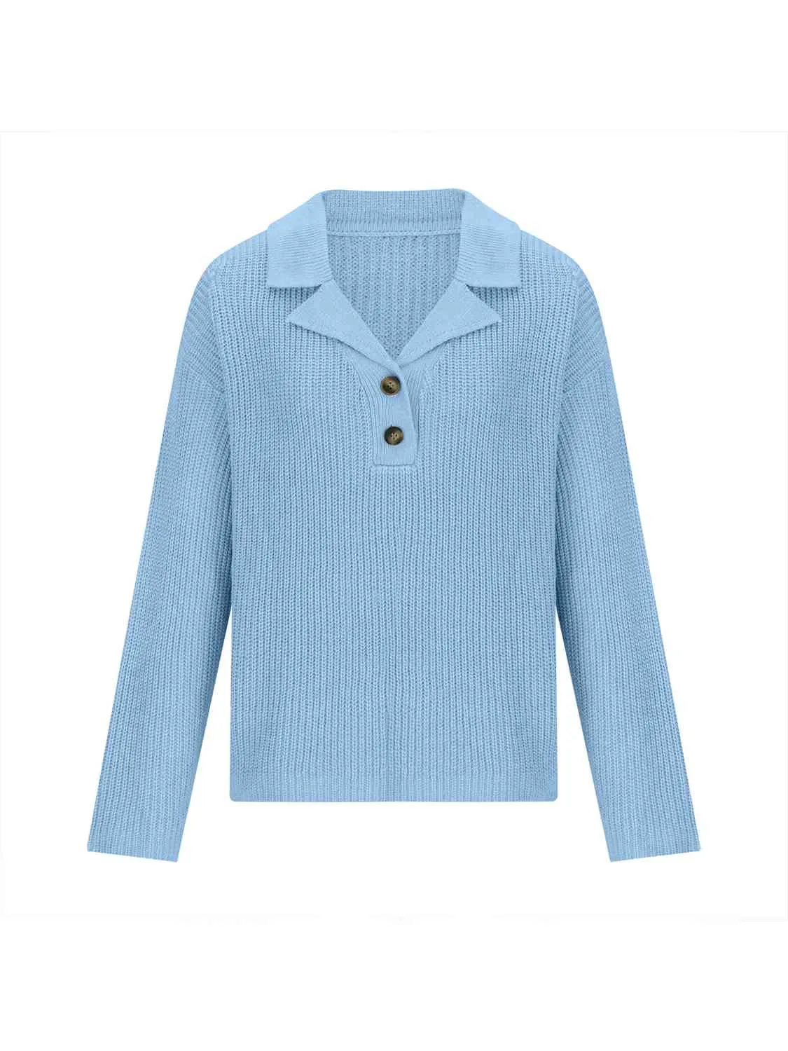 Hazel Blues® |  Collared Neck Half Button Knit Top