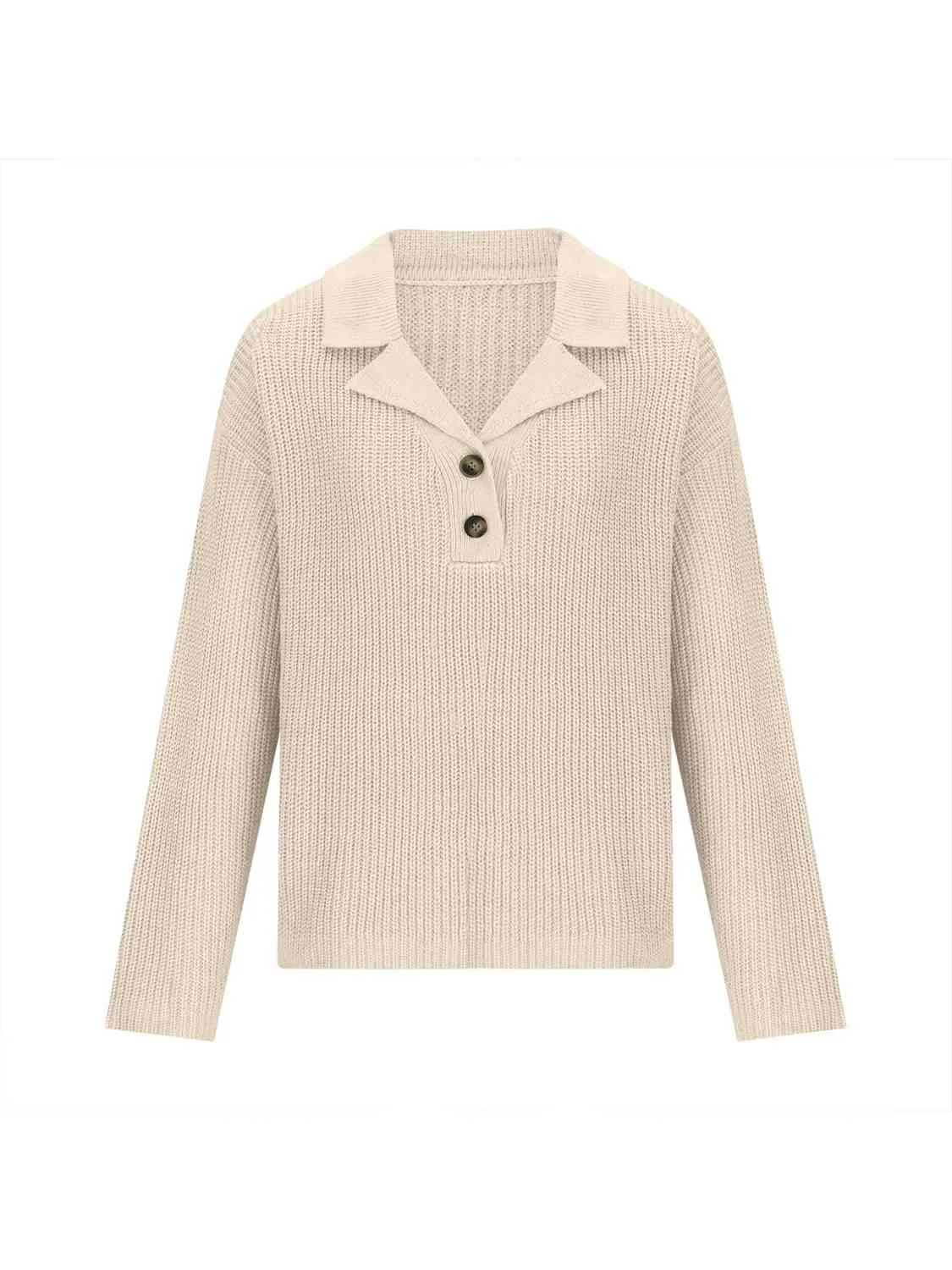 Hazel Blues® |  Collared Neck Half Button Knit Top