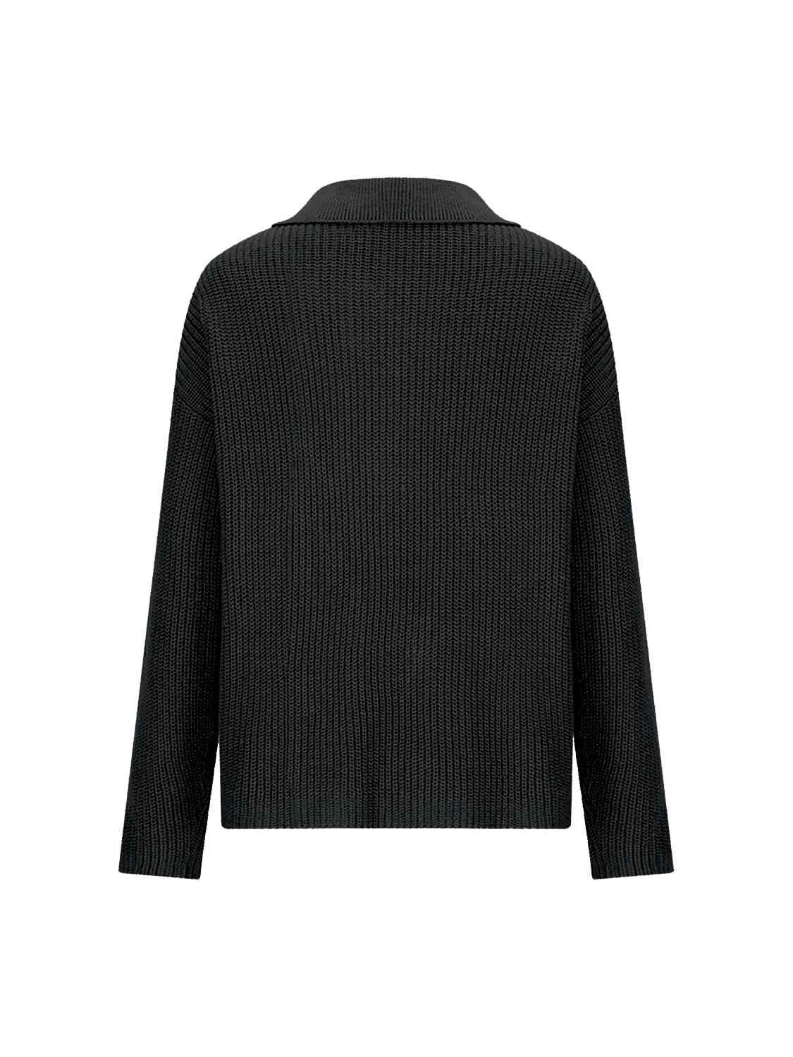Hazel Blues® |  Collared Neck Half Button Knit Top