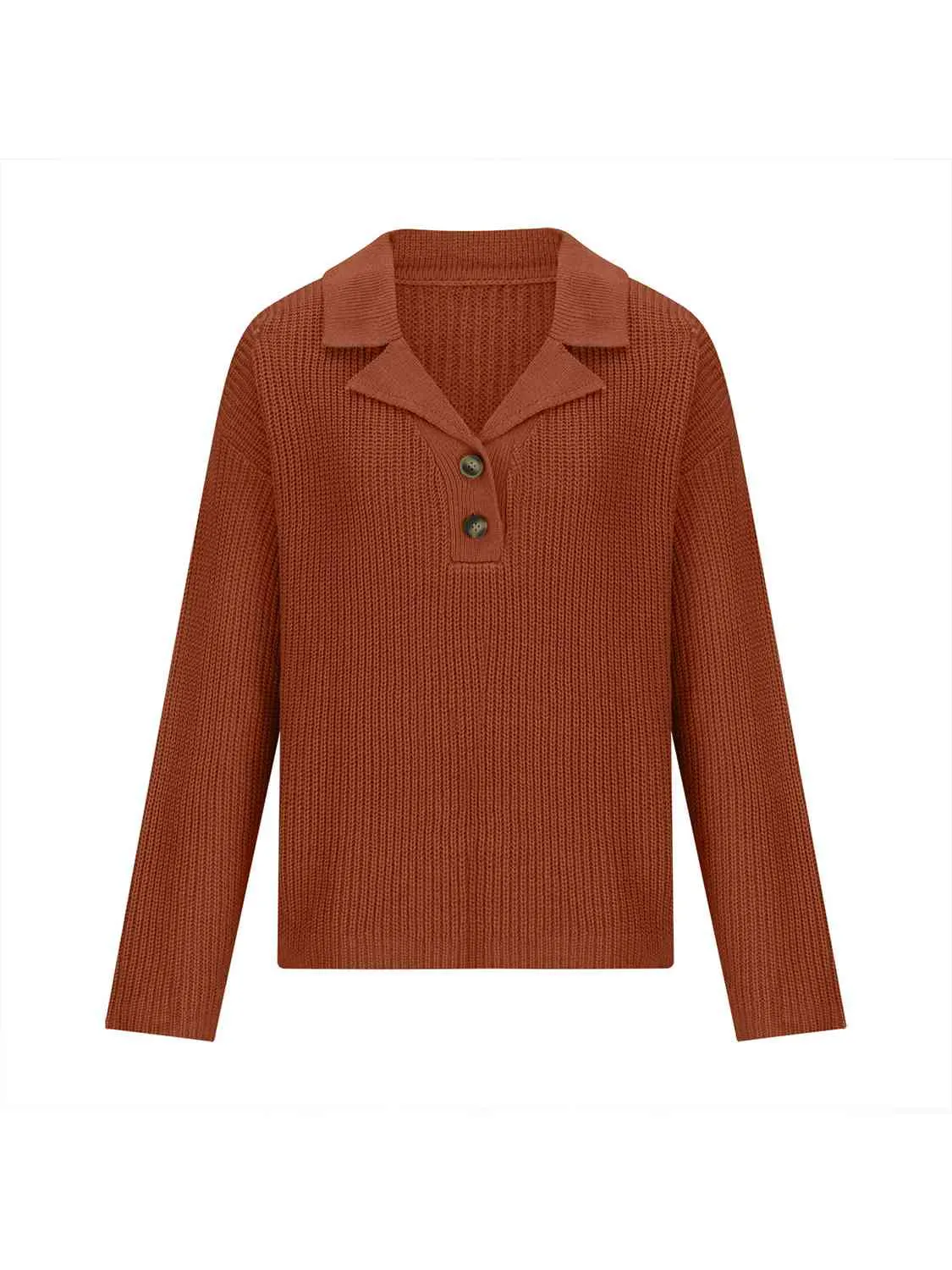 Hazel Blues® |  Collared Neck Half Button Knit Top