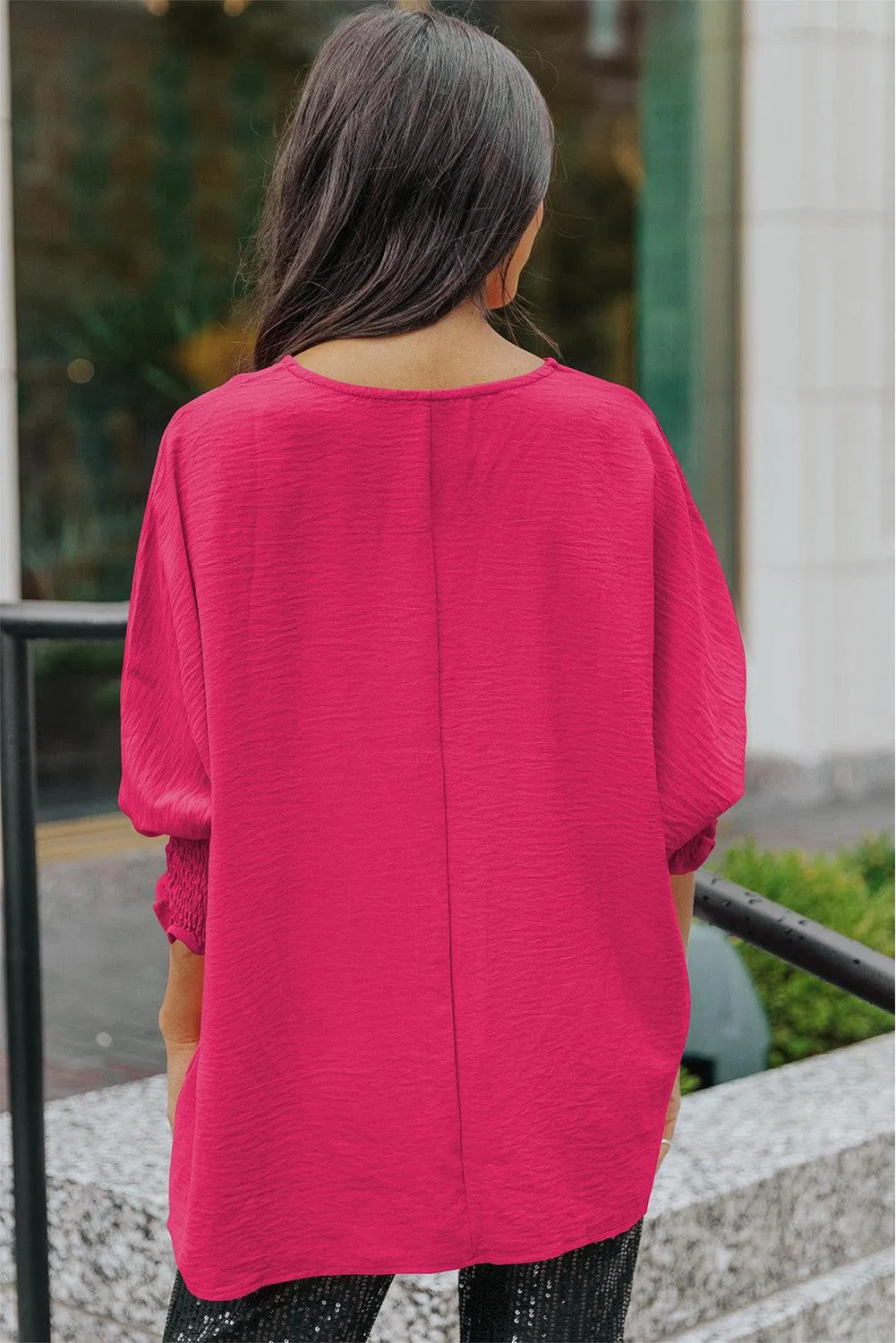Hazel Blues® |  Round Neck Dolman Sleeve Textured Blouse