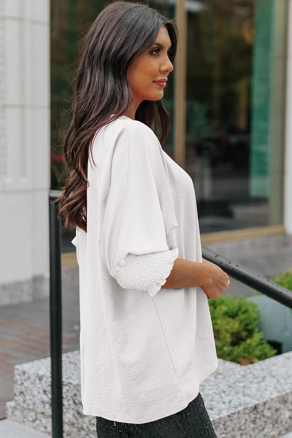 Hazel Blues® |  Round Neck Dolman Sleeve Textured Blouse