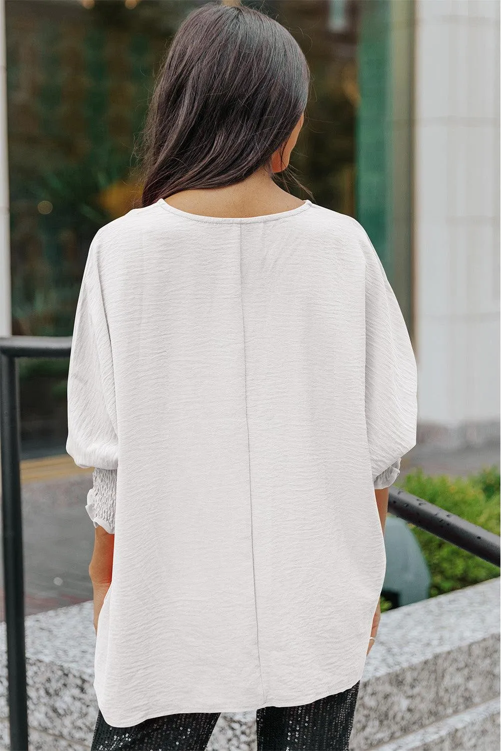 Hazel Blues® |  Round Neck Dolman Sleeve Textured Blouse