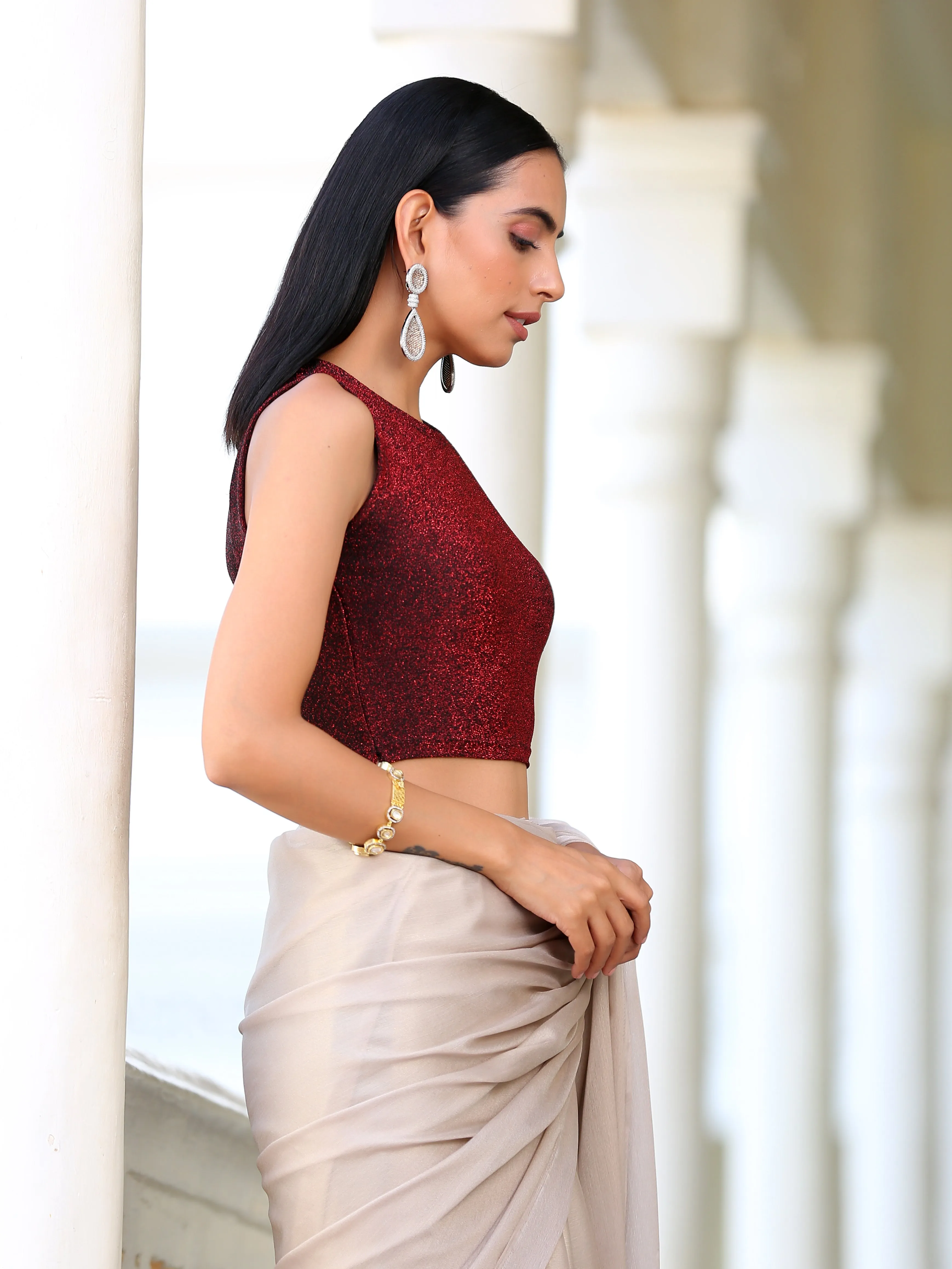 High Stretch Red Glam Comfort Blouse