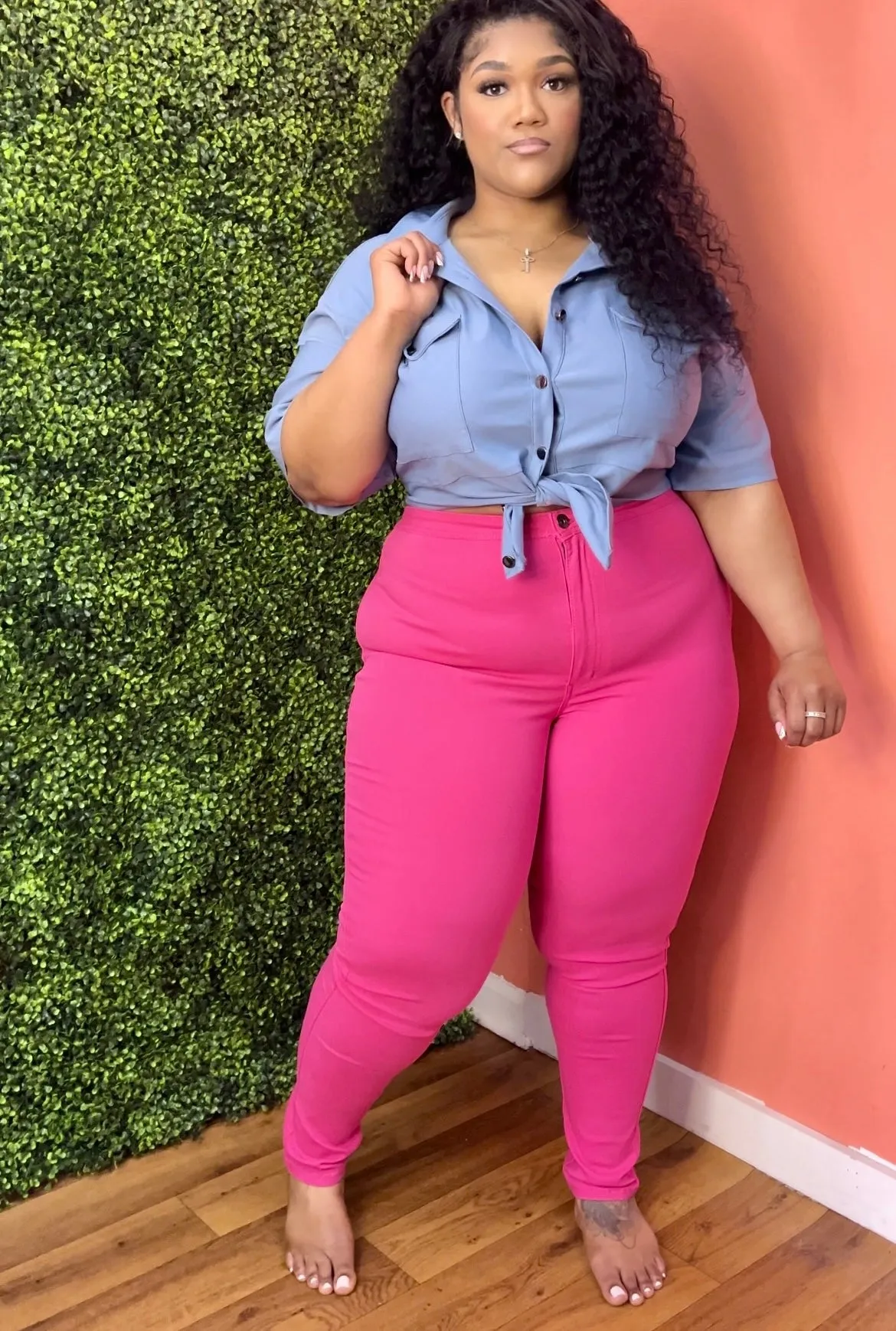 High Waist Bae Pants- Hot Pink
