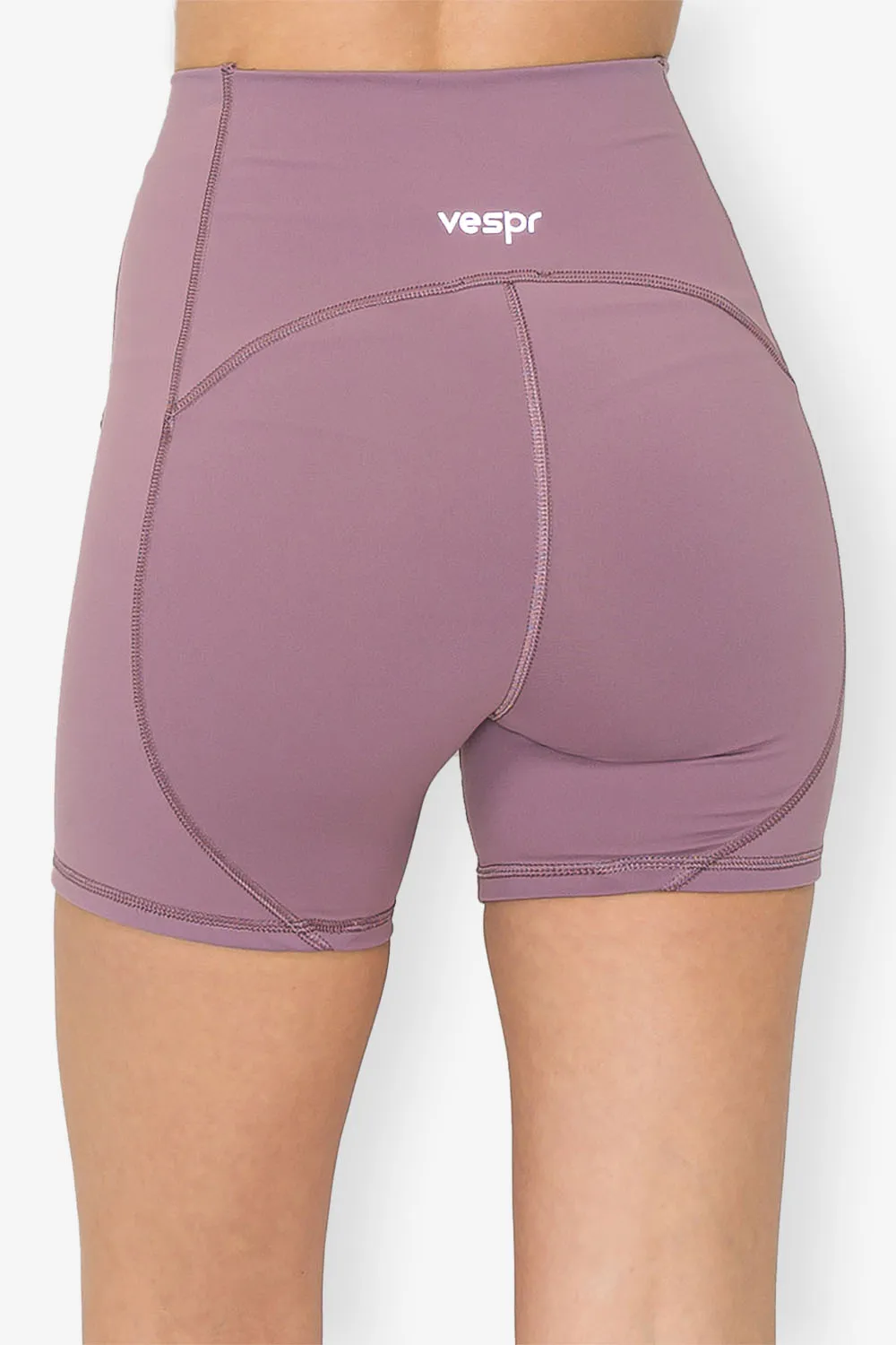 High Waist Bike Shorts - Four Way Stretch - Ube Lavender