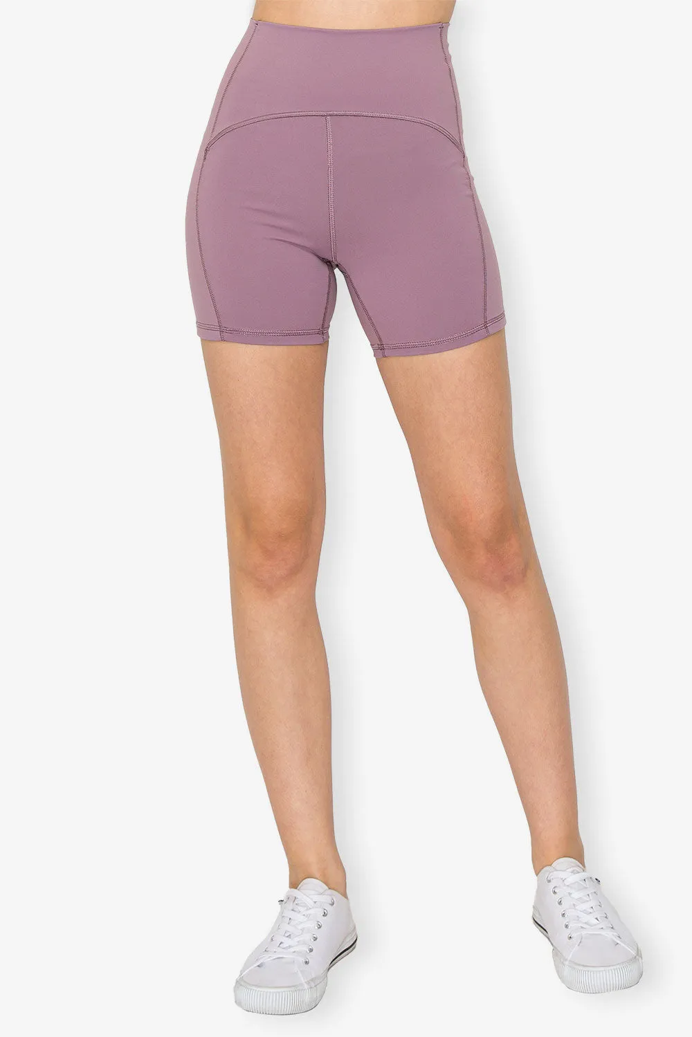 High Waist Bike Shorts - Four Way Stretch - Ube Lavender