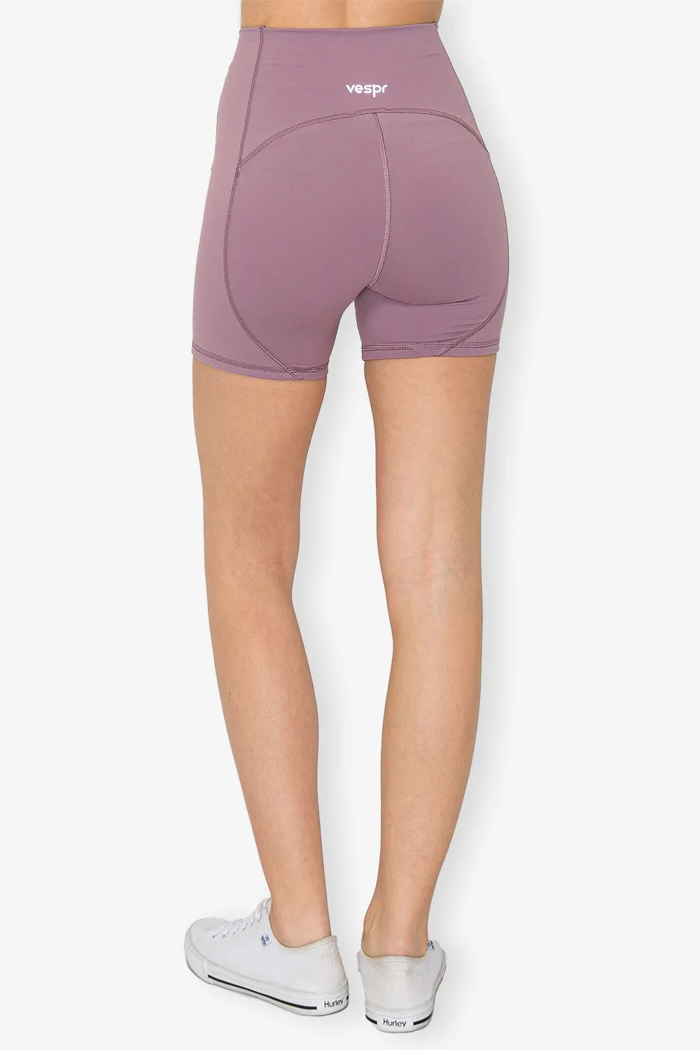 High Waist Bike Shorts - Four Way Stretch - Ube Lavender