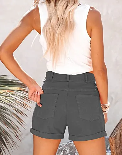 Hilltichu Womens Relaxed Fit Casual High Waist Pocketed Denim Shorts