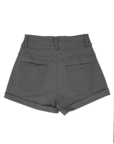 Hilltichu Womens Relaxed Fit Casual High Waist Pocketed Denim Shorts