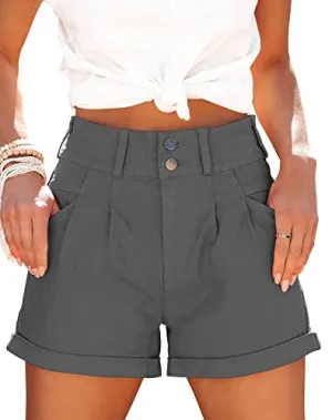 Hilltichu Womens Relaxed Fit Casual High Waist Pocketed Denim Shorts
