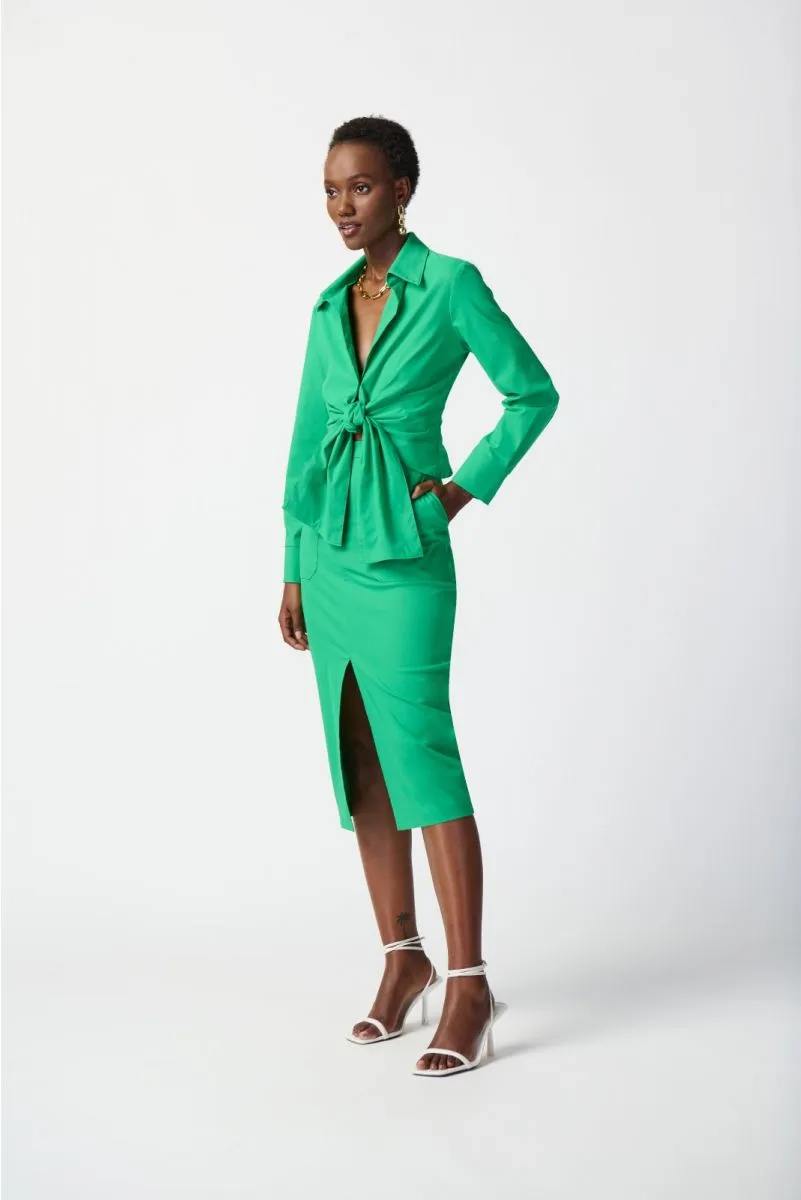 Joseph Ribkoff Island Green Tie Front Long Sleeve Stretch Shirt 241065