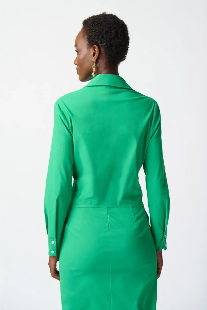Joseph Ribkoff Island Green Tie Front Long Sleeve Stretch Shirt 241065