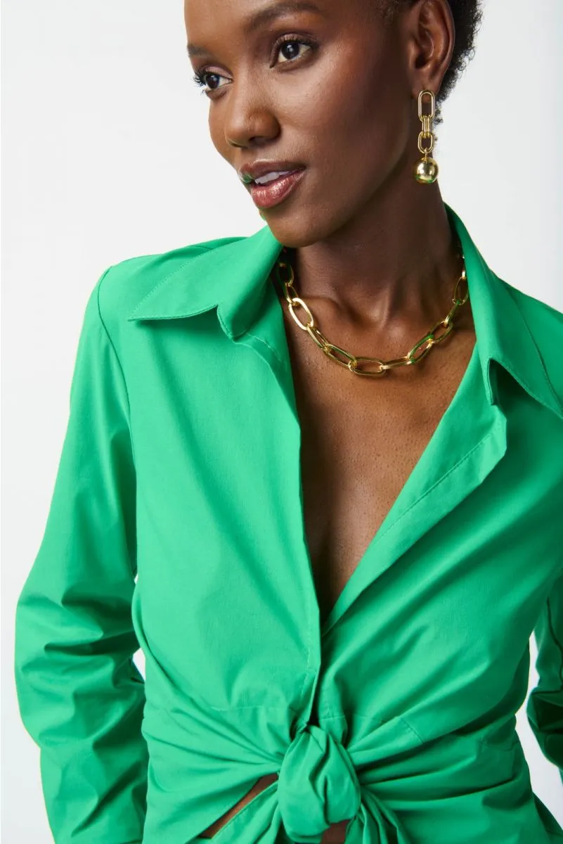 Joseph Ribkoff Island Green Tie Front Long Sleeve Stretch Shirt 241065