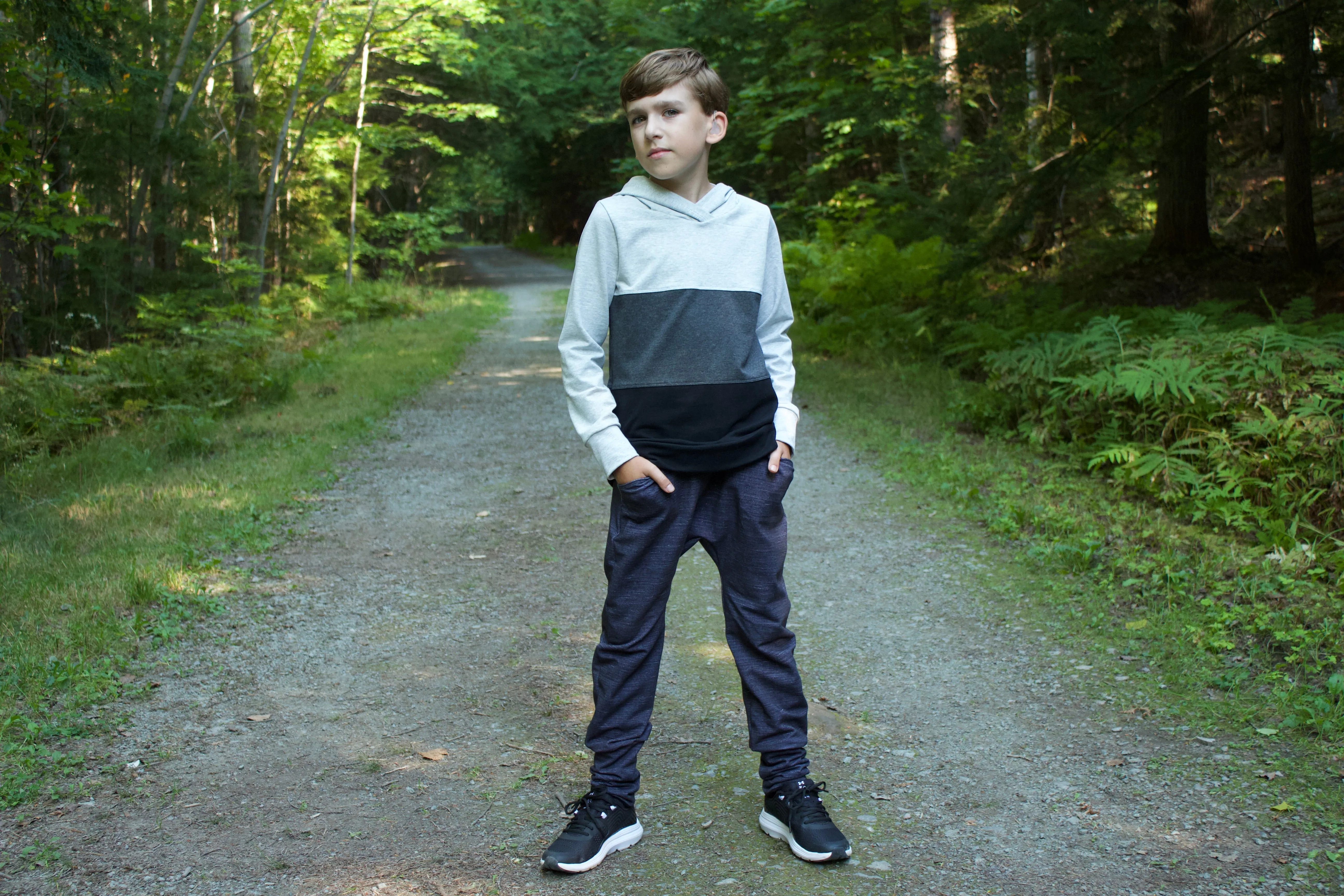 Kids Tri ColourBlock Hoodie - White/Charcoal/Black
