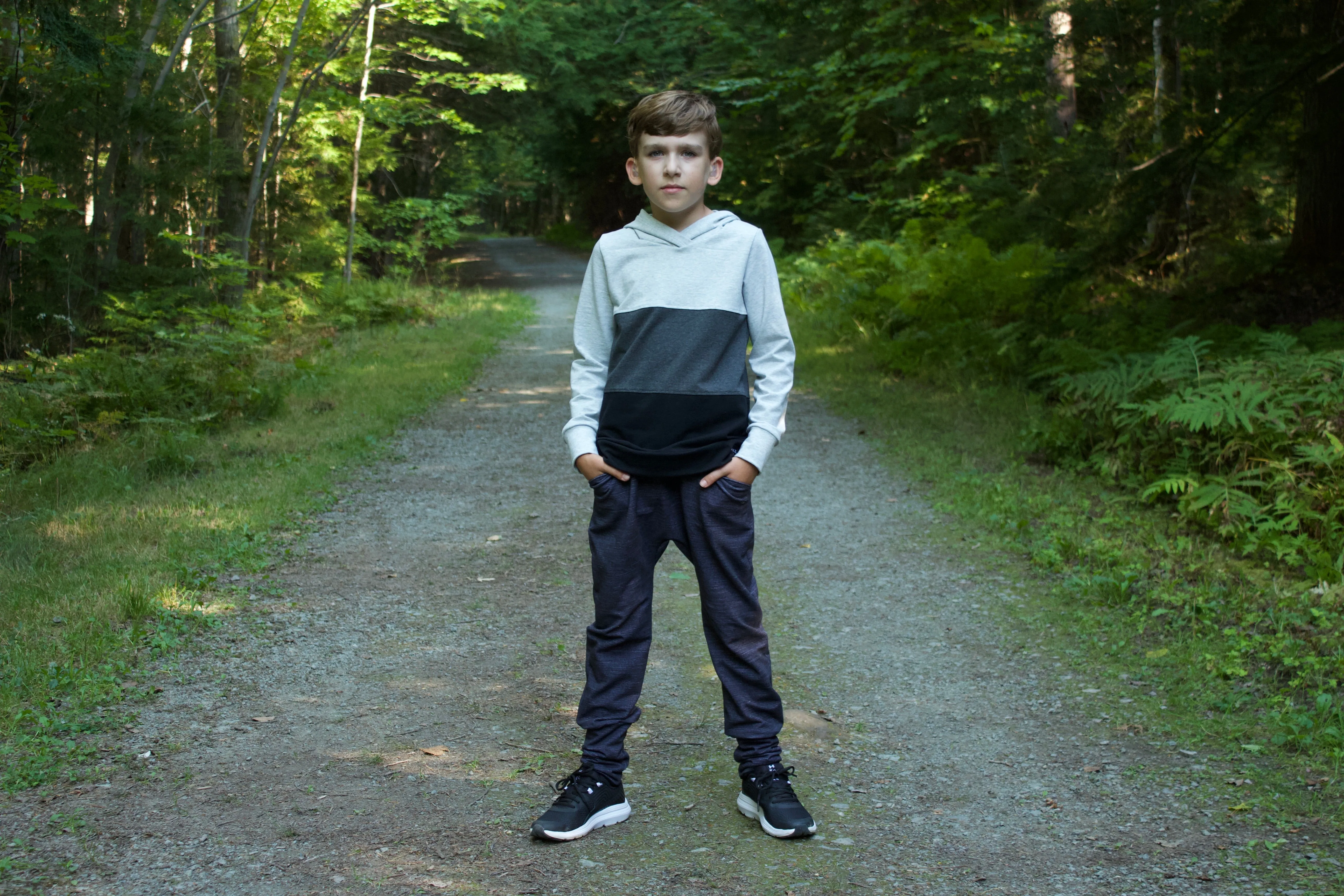 Kids Tri ColourBlock Hoodie - White/Charcoal/Black