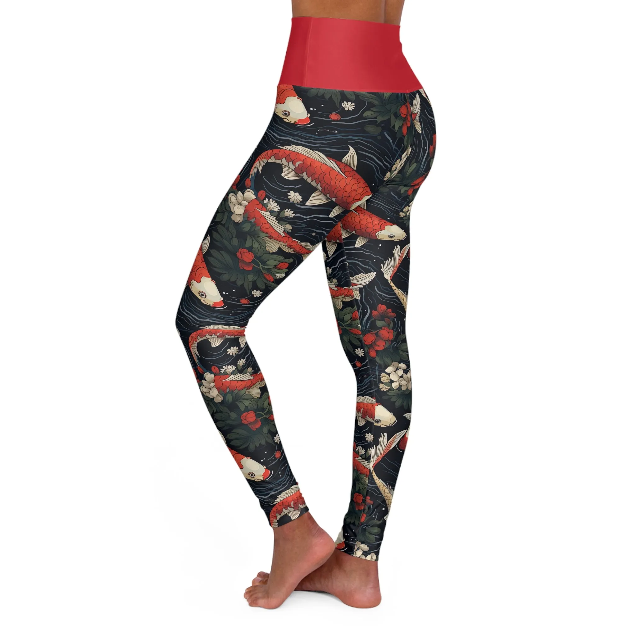 Koi Fish High Waisted Yoga Leggings – Stylish Fitness Gear for Active Lifestyles