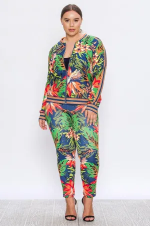 Kylie Navy Floral Print Stretch Fit Tracksuit (Curvy Posh) Plus