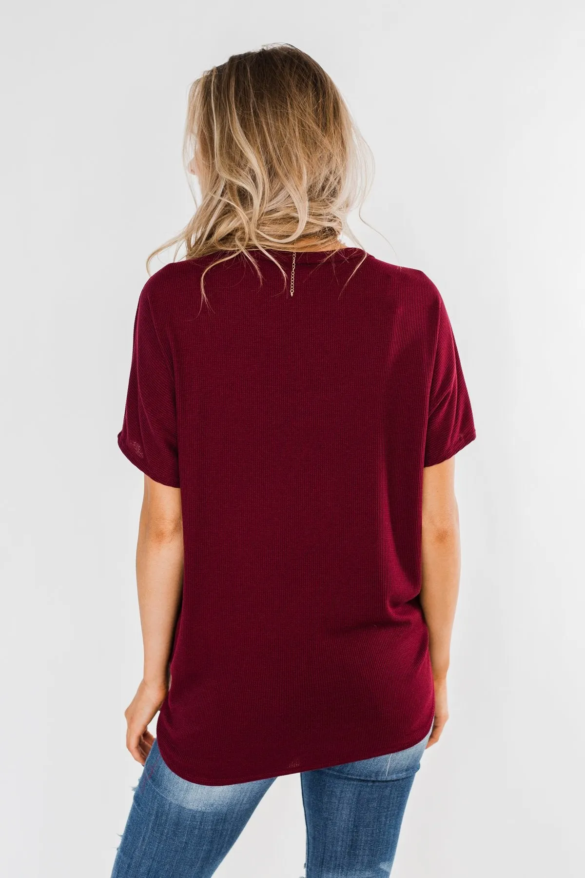 Looking Good Thermal Short Sleeve Top- Burgundy