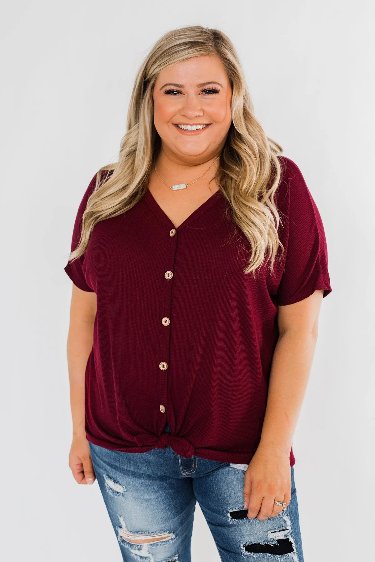 Looking Good Thermal Short Sleeve Top- Burgundy