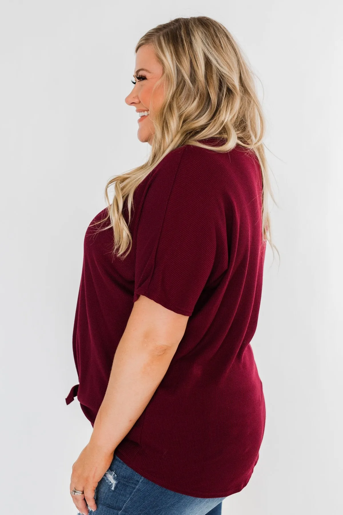 Looking Good Thermal Short Sleeve Top- Burgundy