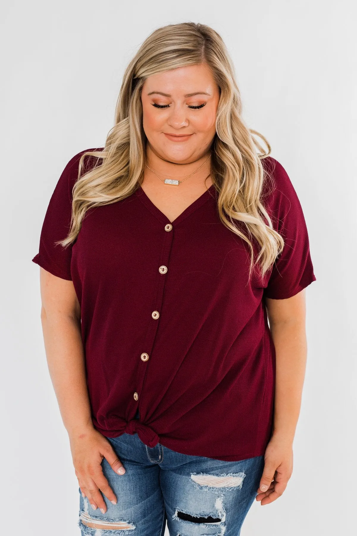 Looking Good Thermal Short Sleeve Top- Burgundy