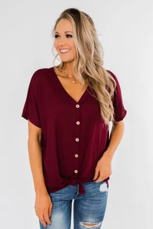 Looking Good Thermal Short Sleeve Top- Burgundy