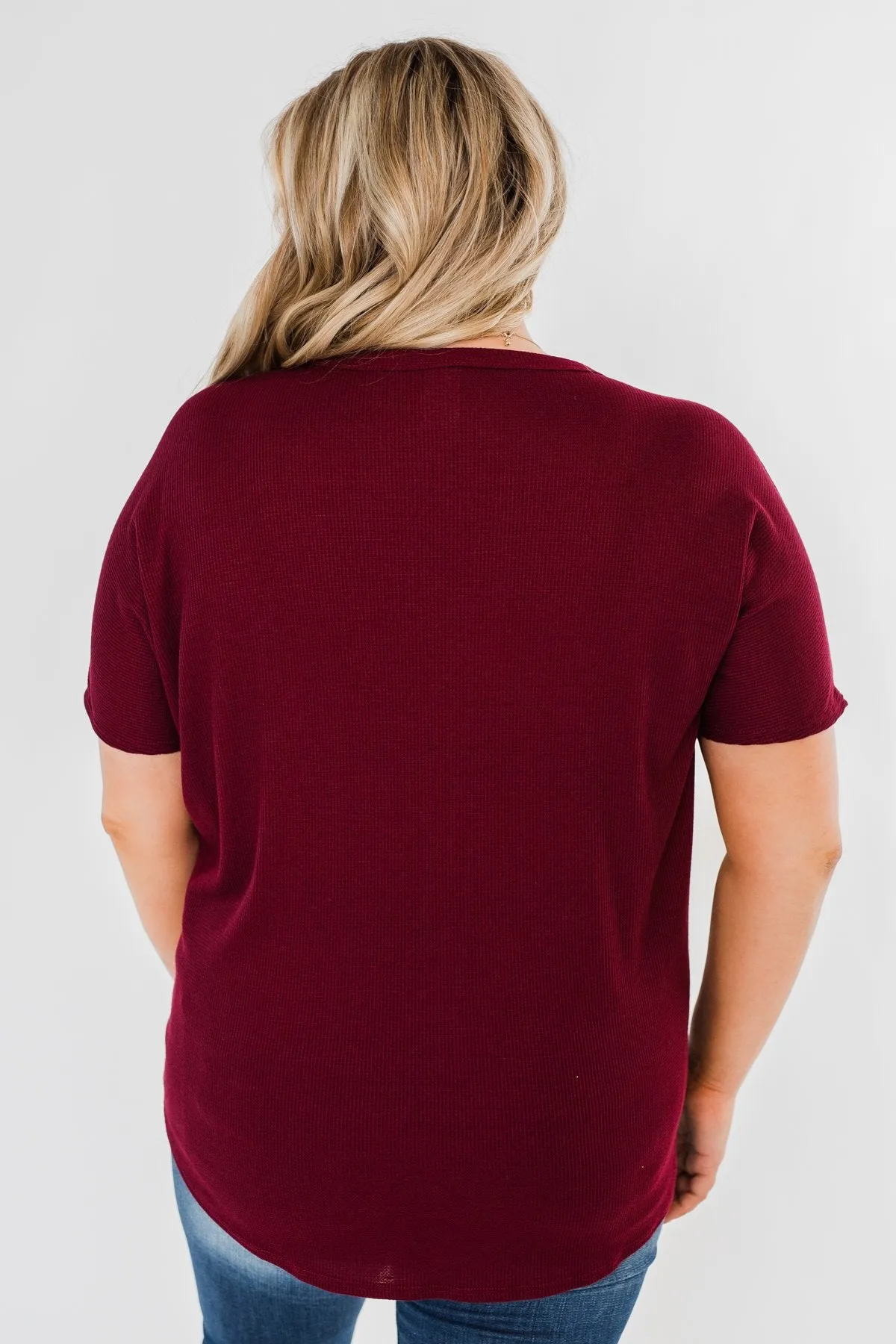 Looking Good Thermal Short Sleeve Top- Burgundy