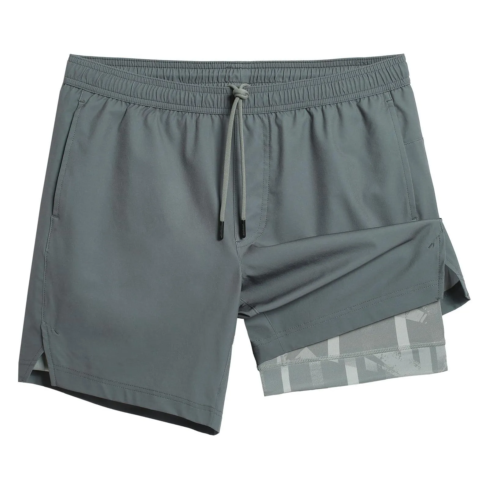 maamgic Gym Shorts for Men 7 inch with Liner Stretch 2 in 1 Workout Shorts Men Quick Dry Athletic Shorts Dark Grey Large