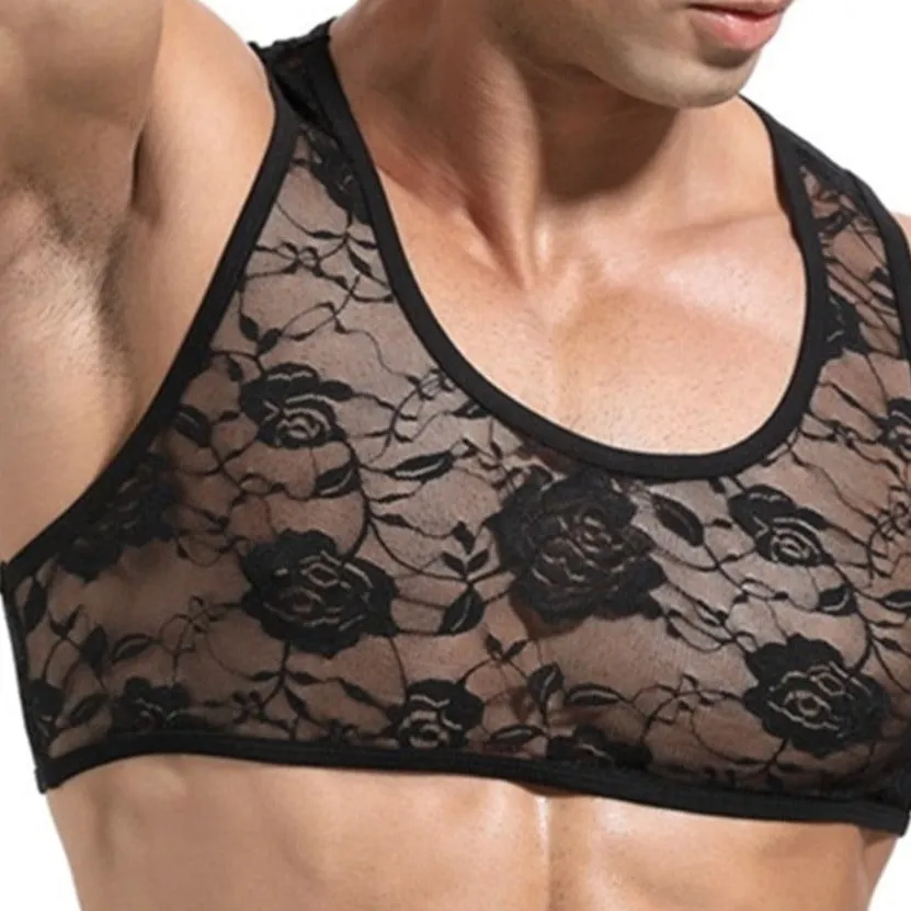 Men's Floral Lace Crop Tops