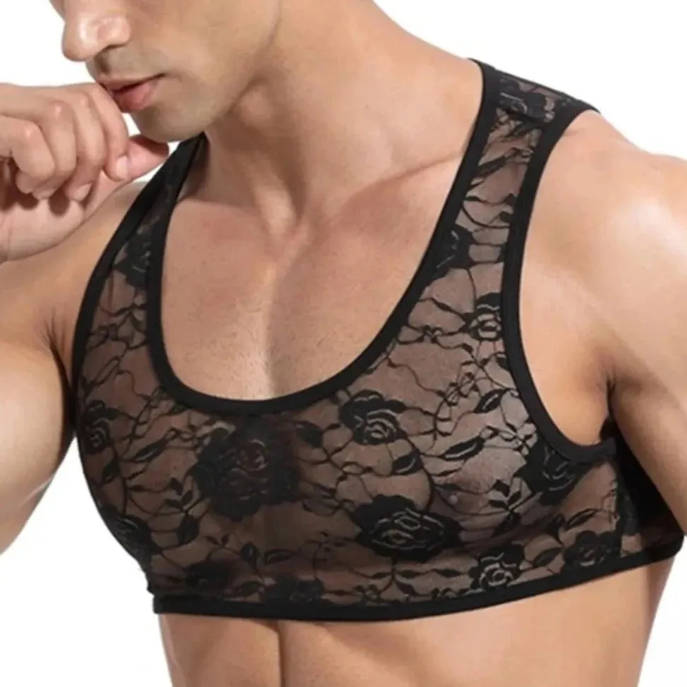 Men's Floral Lace Crop Tops