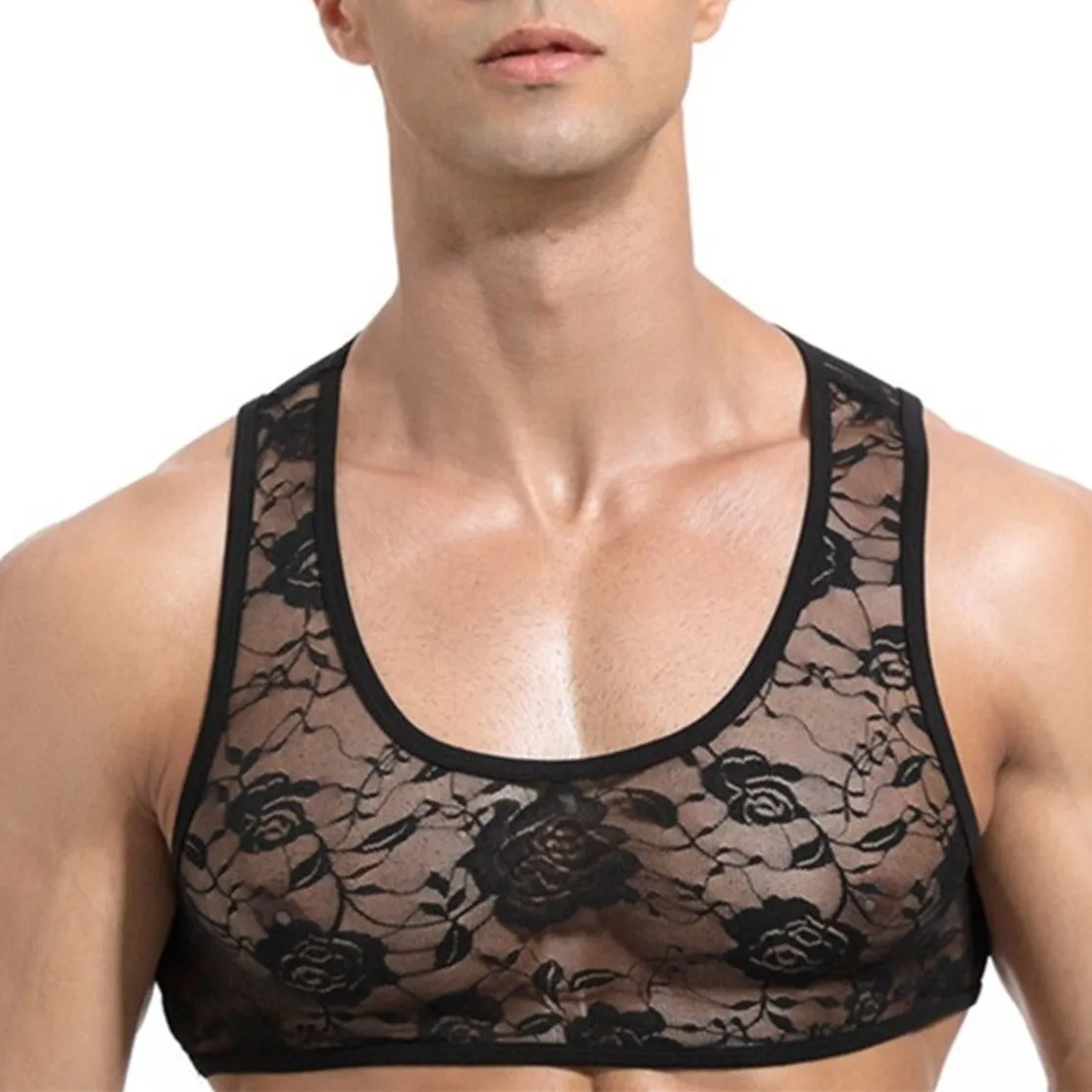 Men's Floral Lace Crop Tops