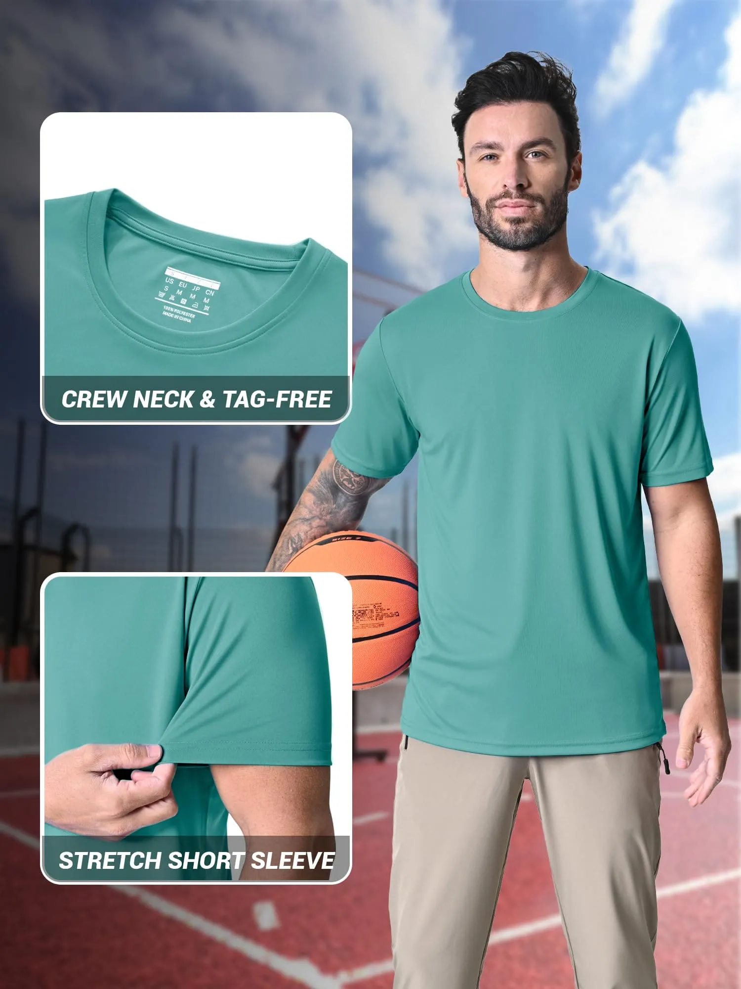 Mens Short Sleeve T Shirts UPF 50  Shirt Sun Protection T-Shirts Rash Guards Shirts Gym Workout Quick Dry Shirts Grey Green