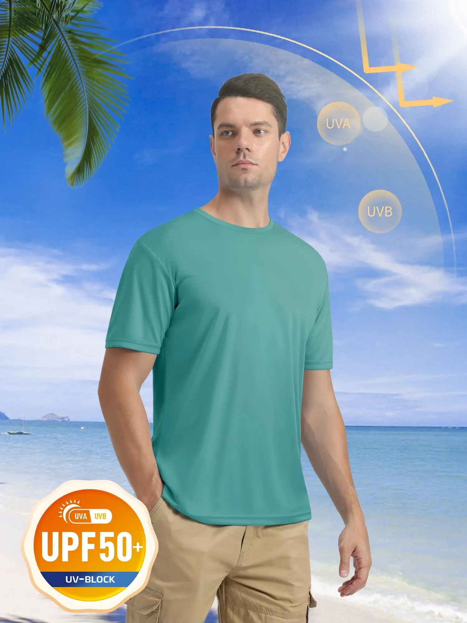 Mens Short Sleeve T Shirts UPF 50  Shirt Sun Protection T-Shirts Rash Guards Shirts Gym Workout Quick Dry Shirts Grey Green