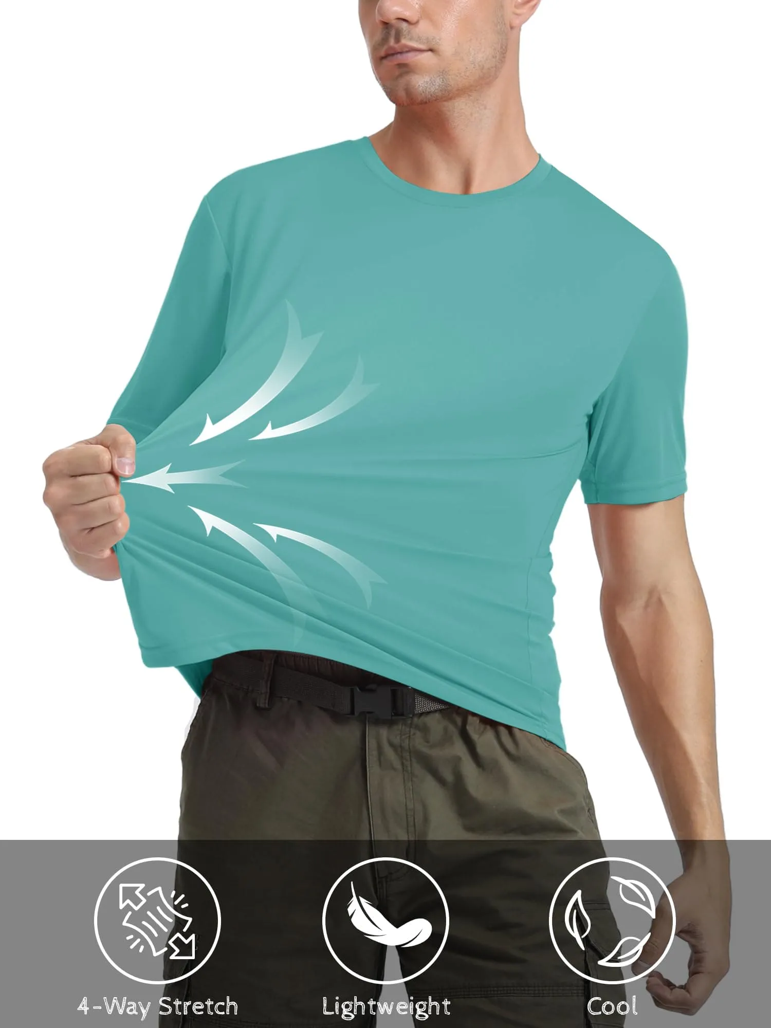 Mens Short Sleeve T Shirts UPF 50  Shirt Sun Protection T-Shirts Rash Guards Shirts Gym Workout Quick Dry Shirts Grey Green