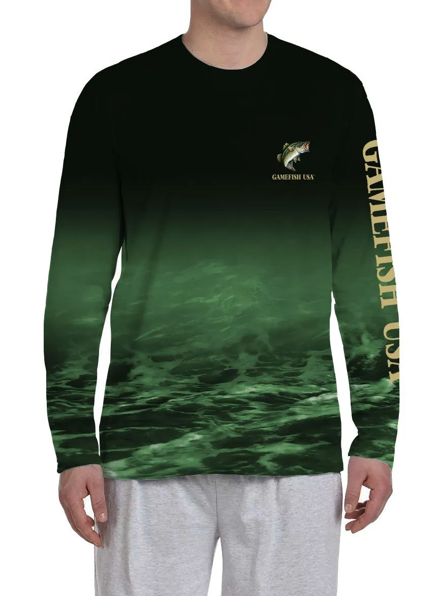 Men's UPF 50 Long Sleeve All Over Print Performance Fishing Shirt Bass