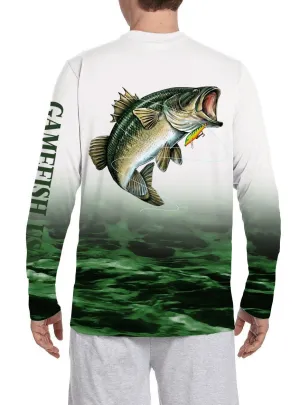 Men's UPF 50 Long Sleeve All Over Print Performance Fishing Shirt Bass