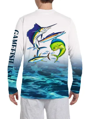 Men's UPF 50 Long Sleeve All Over Print Performance Fishing Shirt Gamefish