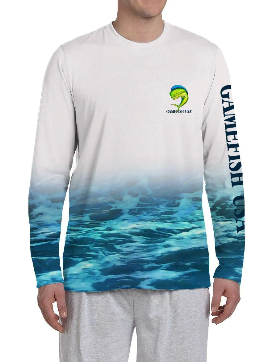 Men's UPF 50 Long Sleeve All Over Print Performance Fishing Shirt Mahi