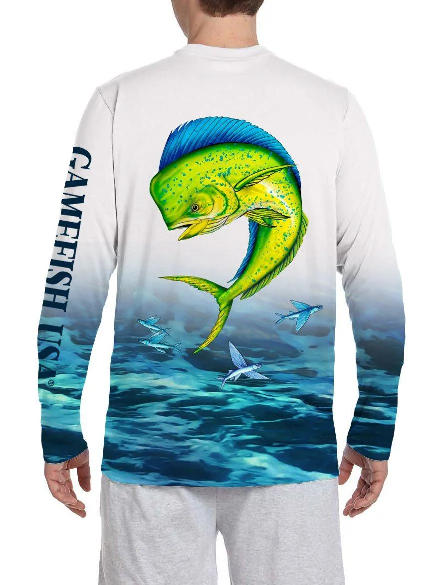 Men's UPF 50 Long Sleeve All Over Print Performance Fishing Shirt Mahi