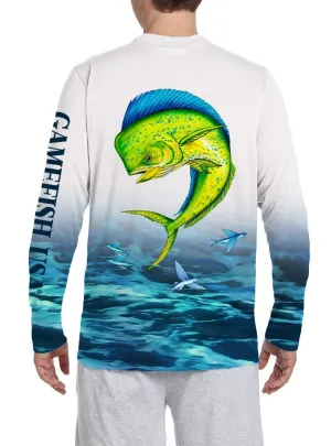Men's UPF 50 Long Sleeve All Over Print Performance Fishing Shirt Mahi